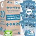 XL Deodorizing Body Wipes | Men's Extra Soft Washcloths Shower Alternative | Great for Workout Travel Gym Camping | 30 Individually Wrapped Shower Wipes | with Vitamin E Aloe Scent, Pack of 4