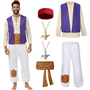 Men's Arabian Prince Costume, Halloween and Birthday Party Costumes - Including 2 Necklaces (Medium)