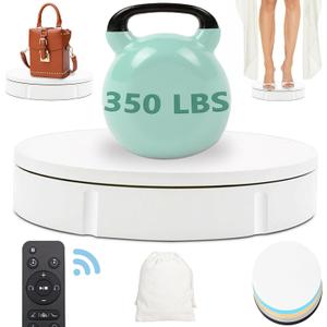 Prolee Rotating Display Stand 350lbs Capacity, 360 Degree Rotating Turntable 12 Inch, Turntable for Photography, Automatic Remote Control Display Platform with 5 Colour Surface Covers and Carry Bag (White)