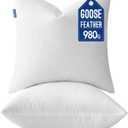 MIULEE 20" x 20" Goose Feather Down Pillows with 100% Cotton Cover, Set of 2 Soft Fluffy Decorative Pillow Inserts for Sofa Bed Couch Living Room White