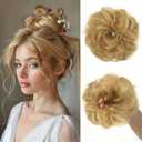 1 PCS Messy Bun Hair Piece Real Human Hair Thick Updo Wavy Curly Chignon Ponytail Hair Extensions Hair Bun Hairpieces for Women Girls (#27 Honey Blonde)