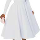 Famnbro Women's Vintage Cocktail Dresses 1950s Round Neck Long Sleeve A Line Formal Church Swing Maxi Dress (White) XXL