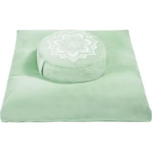 Meditation Zafu Cushion Set with Buckwheat Hulls & Memory Foam - Ergonomic Support for Yoga & Sitting - Removable Machine-Washable Luxury Velvet Cover - for Adults and Kids (Sage Green)