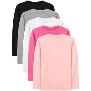 Cooraby 3 Pack Girls Long Sleeve Tees Girls' Soft T-Shirts Kids Basic Crewneck T-Shirts Top for Teen Youth Girls, 3T