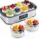 Elite Gourmet ProBioticPRO Digital Yogurt Maker, Programmable Temp & Time Control (68127F), Includes 8 Glass Jars (6 oz) + 2 Large 1-Qt Bowls, Stainless Steel, Auto Shut-Off