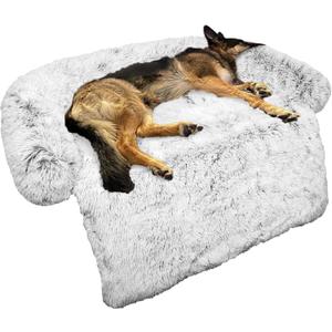 Calming Dog Bed Fluffy Plush Dog Mat for Furniture Protector with Removable Washable Cover for Large Medium Small Dogs and Cats (Large, Light Grey) (45.0"L x 37.0"W x 6.0"Th)