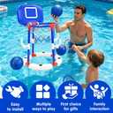 BUUFAN 2 in 1 Pool Basketball Hoop and Ring Toss Game Set, Floating Water Toy with Balls, Rings and Pump, Easy Setup Swimming Play Set for Kids Adults Family Summer Fun Indoor Outdoorwith Backboard