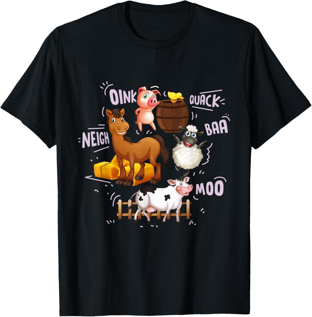 Cute Farm Animals with Sounds T-Shirt, Black, S