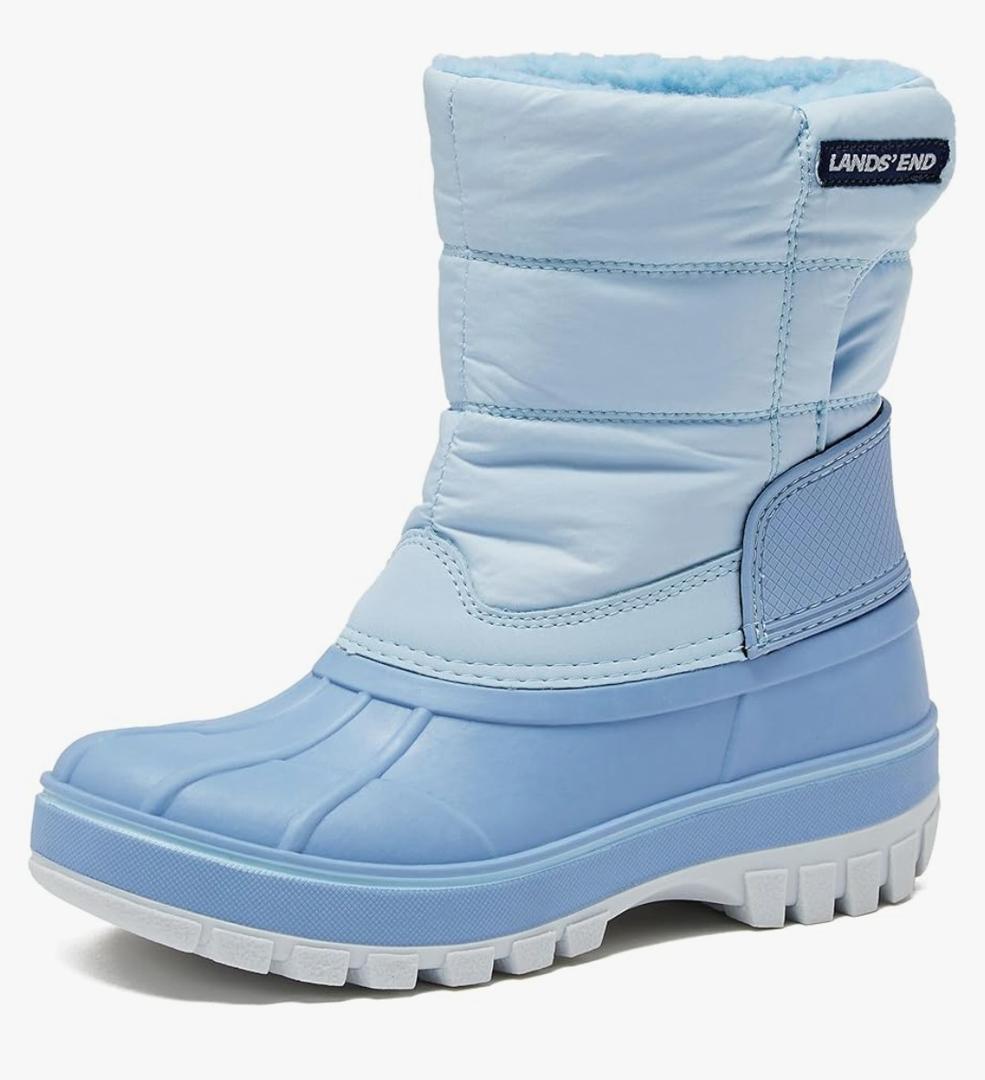 Lands' End Waterproof Kids Snow Boots - Insulated Warm Fleece Lined Winter Boots for Toddlers, Girls & Boys, Size 7 Light Blue
