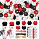 Amyhill 120 Pcs DIY Christmas Snowman Wooden Beads for Craft, Fuzzy Faux Fur Poms, Winter Wood Beads Buffalo Plaid Colorful Print with Twine, for Party Xmas Santa Tree Jewelry Home(Red Black)