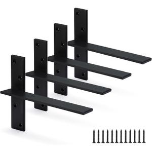 Floating Shelf Bracket 3/8" Thick Heavy Duty Shelf Brackets 4 Pack Free Hanging Countertop Support Bracket 10" Lx2.5 W Floating Wall Brackets for Cabinets, Granite, Dishwasher, Bench Seats Vanities