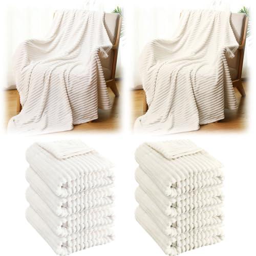 Buryeah 50 x 60 Inches Fleece Throw Blanket Soft Cute Warm Plush Flannel Fluffy Blankets for Sofa Couch Bed Seasons Employee Appreciation Gifts Bulk (White, Beige,5 Pack)