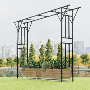 Twira Flat Top Garden Arch Trellis, 11FT x 9FT Extra Large Garden Trellis for Climbing Plants Outdoor, 141.7in x 108in PE-Coated Metal Arbor Archway for Roses,Wisteria,Wedding,Patio Decoration Black