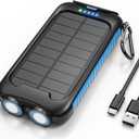 Nuynix Solar Charger Power Bank, 38800mAh Portable Phone Charger with 1 Type-C & 2 USB-A Ports Built-in Dual LED Flashlight, 15W Fast Charging Waterproof Solar Panel Charger