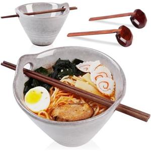 NUTRIUPS Ceramic Ramen Bowl Set, Japanese Noodle Ramen Bowls, 25oz Grey Noodle Bowl Set of 2