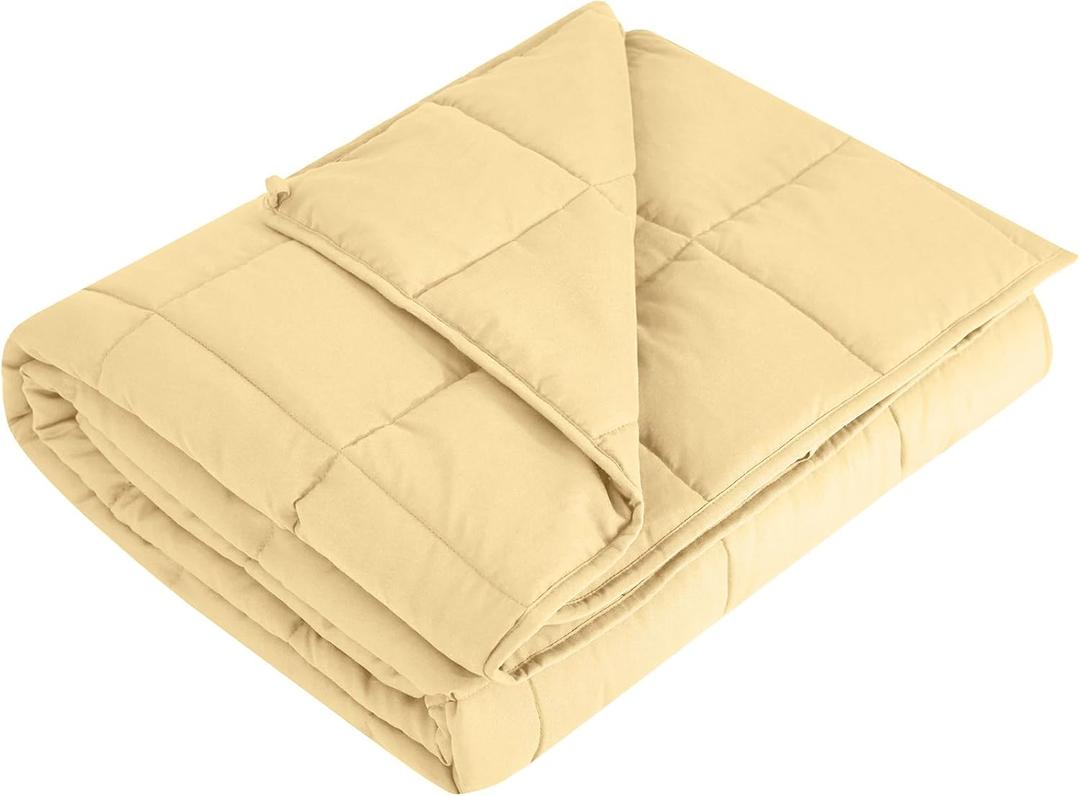 L'AGRATY Weighted Blanket - 60"x80" 15lbs Cooling Breathable Heavy Blanket Microfiber Material with Glass Beads for Adult All-Season Summer Fall Winter Soft Thick Comfort, Beige