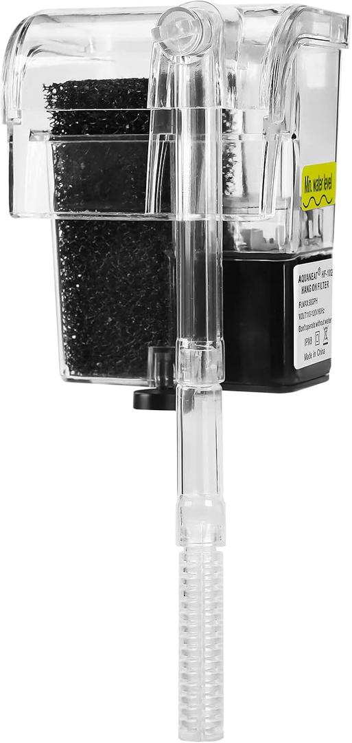 AQUANEAT Aquarium Hang on HOB Power Filter 5 Gallon Rimless Small Fish Tank Filter 90GPH (up to 5Gal)