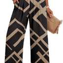 Lepunuo High Waisted Wide Leg Palazzo Pants for Women Summer Beach Vacation Lounge Trousers with Pockets 2026 Trendy S, Geometric - Black