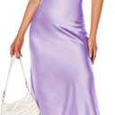 Women's Spaghetti Strap Midi Satin Silk Dresses Slip Cowl Neck Party Cocktail Evening Sexy Dress (Purple, S)