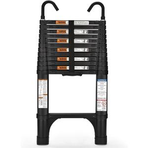 Telescoping Ladder, SocTone 12.5 FT Aluminum Lightweight Extension Ladder with 2 Triangle Stabilizers, Heavy Duty 330lbs Max Capacity, Collapsible Ladder with Hooks for RV or Outdoor Work