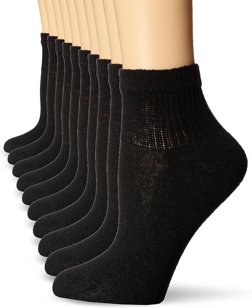 Hanes womens 10-pair Value Pack Ankle fashion liner socks, Black, 12-Aug US