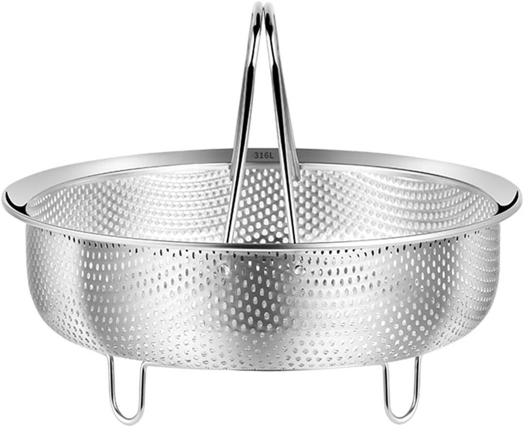 Food Grade Stainless Steel Steamer with Carrying Handle Three Legged Stand for Eggs Vegetables and Fruits, Multifunctional Home Steamer (9.45in)