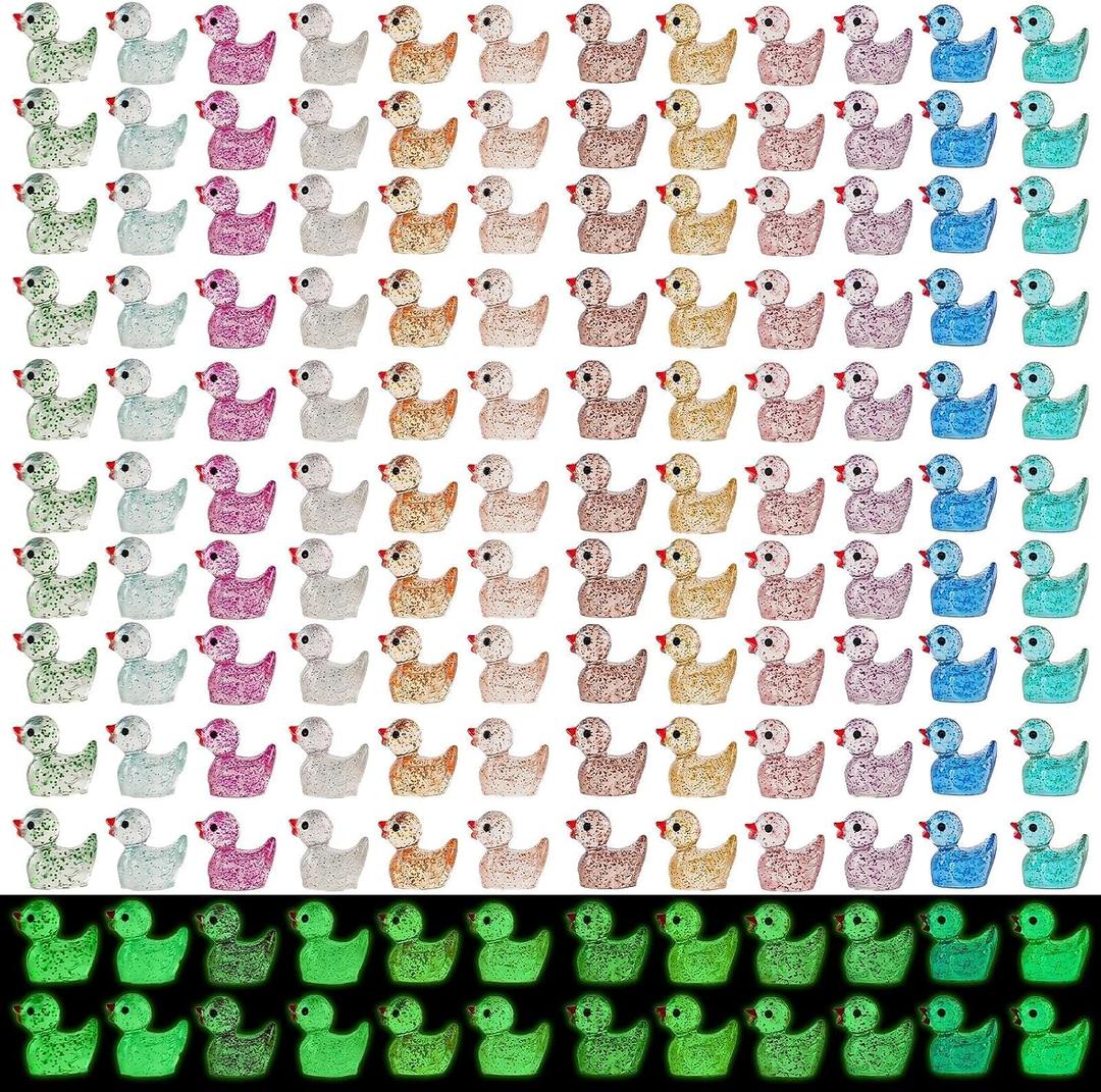 240pcs Mini Glitter Ducks Colorful Tiny Small Little Resin Duck for Dollhouse Fairy Garden Landscape Fish Tank Aquarium Decorations Animals Figures to Hide Miniature Cute Micro Prank Accessories