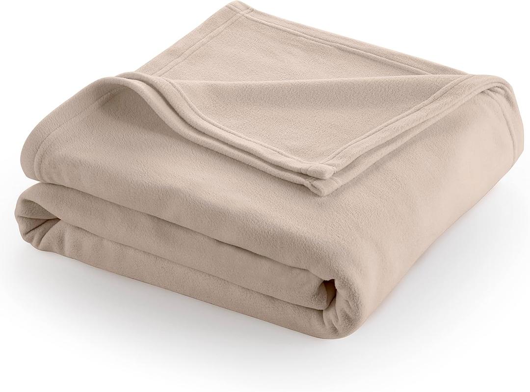 Full/Queen Size Fleece Blanket | Comfy Supersoft Fleece Blanket Full Size  All-Season Light Weight Throw Blanket | Luxuriously Soft | Throw Blanket for Couch and Sofa | Machine Wash | Beige