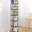 6 Tier Rotating Bookshelf Tower Round Black,74Tall Spinning Bookshelf Tower Anti-Tipping Design,Metal & Wood Standing Revolving Bookcase Stackable Space Saving for Small Spaces,Study,Living Room