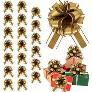 20pcs 7 Inch Pull Bows Gold Gift Wrap Bows for Gift Wrapping, Ribbon, Basket, Flower, Christmas, New Year, Birthday, Graduation, Party Decorations