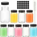 2 oz Glass Shot Bottles Black Lids & 24 Labels And Brush-Small Clear Jar for Ginger,Juice, Sample, Whiskey-Travel Essentials Mini Bottles-Wide Mouth, Leakproof,Wellness Shot,Dishwasher Safe (9)