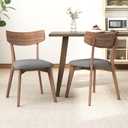 Merax Dining Chairs Set of 2, Mid-Century Modern Diner Chair with Seat Cushion & Curved Backrest, Side Kitchen Chairs W/Walnut Finished Rubberwood Frame & Padded Seat, Solid Wood Legs, Beige (Grey)