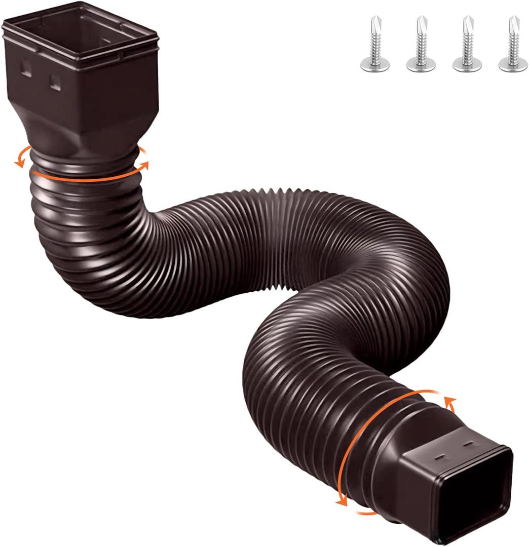 Flexible Gutter Downspout Extensions - Heavy Duty Drain Extender for Rainwater Drainage, Adjustable Downspout Connector  Extendable from 21ft to 60ft(Brown)