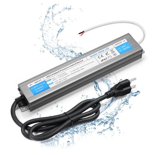 VOEWT LED Driver 300 Watts Waterproof IP67 Power Supply 85V-265V AC to 12V DC Converter,Quiet and Small LED Transformer Low Voltage Output with 3-Prong Plug 3 Feet Cable for LED Light Strip, Outdoor