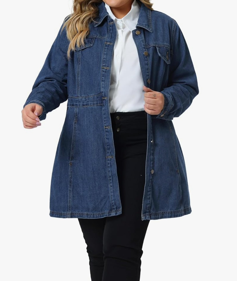 Agnes Orinda Plus Size Denim Jacket for Women Buttons Long Sleeve Jean Jackets 1XL