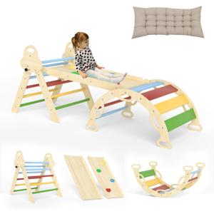 doowroodni Pikler Triangle Set 7in1 Toddler Climbing Toys Indoor Foldable Baby Climbing Toys Wooden Montessori Climbing Set with Arch, Ramp, Ladder for 1-3 Years, Jungle Gym for Kids, Approx. 3 ft x 2.5 ft x 1.5 ft