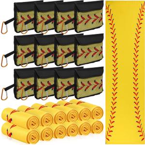 Moukeren 12 Pcs Cooling Towel with Mesh Storage Bag and D Ring Hook, 40" x 12" Soft Breathable Chilly Microfiber Sport Towels for Yoga Running Gym Workout Sport Party Favors Team Gift(Softball)