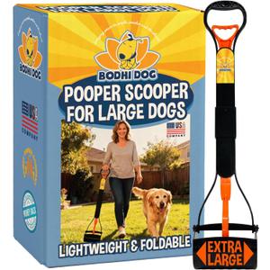 32" Tall Non-Breakable Pooper Scooper for Large Dogs - Lightweight, Foldable Design with Extra-Long Handle (Orange)