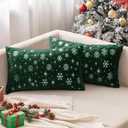 MIULEE Set of 2 Christmas Decorative Throw Pillow Covers Soft Faux Fur Winter Pillow Covers with Silver Snowflake Glitter Holiday Festival Pillowcases for Couch Sofa Bed, 1220inch, Dark Green