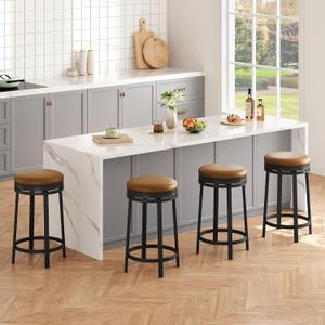 GAOMON 24'' Backless Round Swivel Bar Stools Set of 4, Brown, 4PC
