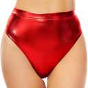 Kepblom Women's Thong Metallic Rave Bottoms Shiny High Waisted Panties for Festival Clubwear Dancing (Red), Small