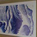 Framed Japanese Style Ocean Wave Wall Art Coastal Wall Decor Picture Minimalist Woodblock Print Navy Blue and Cream Abstract Seascape Artwork for Living Room Bathroom Bedroom 16x24in