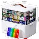 4-Tier Medicine Cabinet Organizer with Leather Handle, Empty Plastic First Aid Kit, Multipurpose Storage Box with A Portable Weekly Pill Organizer for Family Emergencies, Home