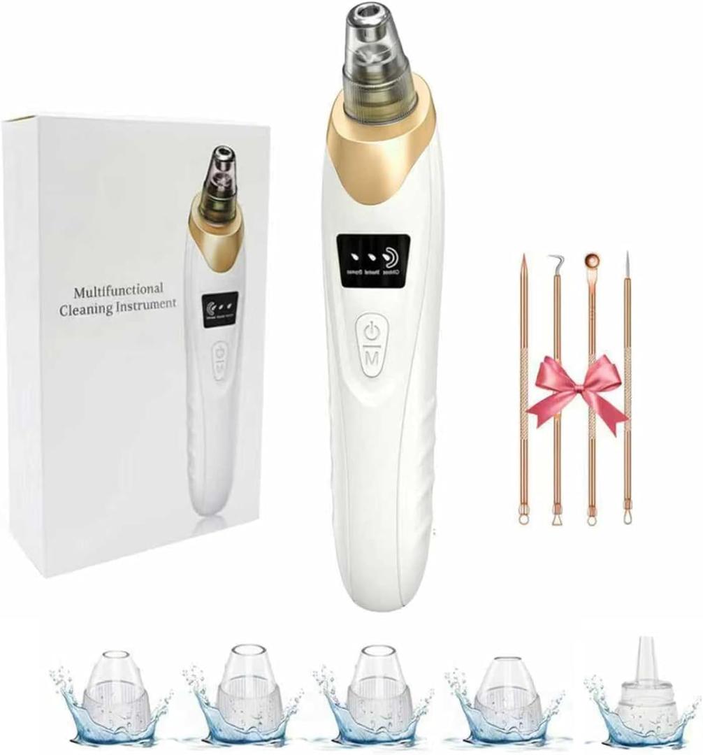 2026 Pore Vacuum with Camerafor, USB Rechargeable Blackhead Remover Vacuum,3 Levels Adjustable Pore Vacuum Blackhead Remover, 2Suction Heads,Face Vacuum Pore Cleanser for Women & Men-White