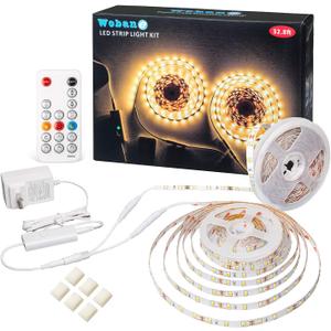 WOBANE LED Strip Lights 32.8ft Warm White, Dimmable Light Strip Kit with Remote and ETL Listed Power Supply, 600 LEDs Supper Bright Tape Lights for Room, Kitchen, Bed, Under Cabinet, Wardrobe, 3000K
