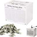 Piggy Bank for Kids and Adults, Wooden Money Saving Box for Cash, Unbreakable Piggy Bank for $10000 $5000 $3000 $1000 $800 $500 Target Money Saving Challenge.(White)