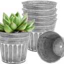 vensovo 4 Inch Silver Metal Rustic Flower Pots - 6Pcs Small Galvanized Planters with Drainage Hole and Rubber Plug, Rustproof Metal Bucket Plant Pots Farmhouse Vintage Style for Decor