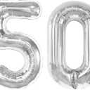 Silver Number 50 Balloon 40 inch, 50 Number Balloons, 50th Silver Birthday Decorations for Girls Boys Kids, 50 Year Old Women Men Silver Party Supplies