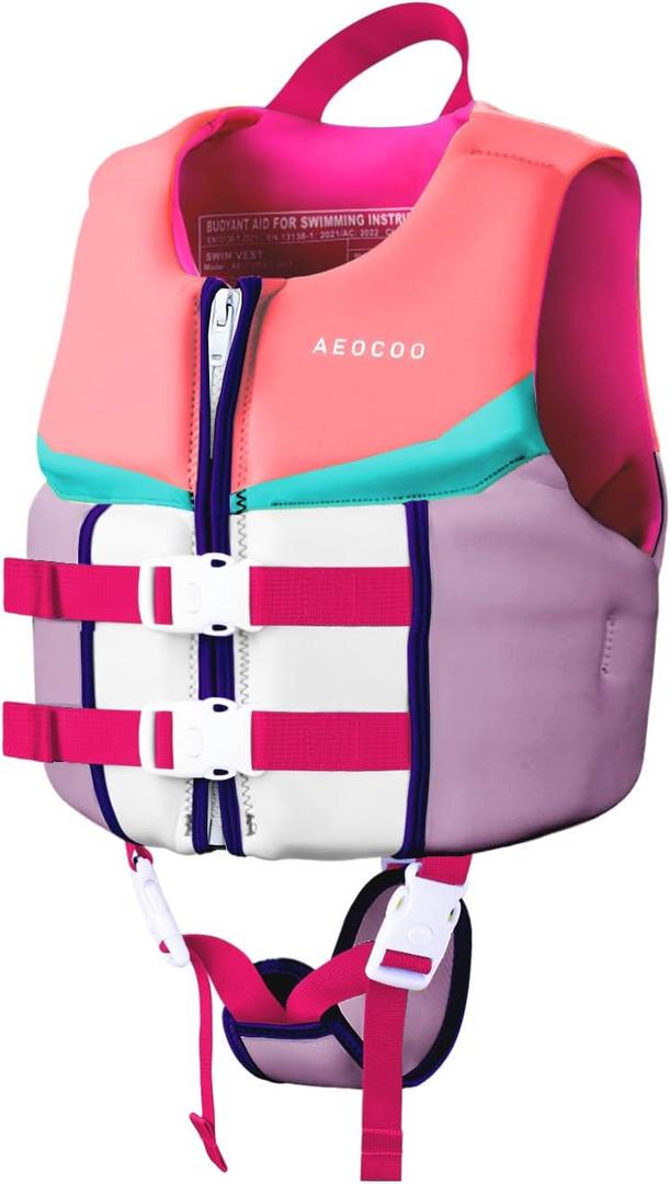 AEOCOO Toddler Swim Vest for 20-30-50-90 Pounds, Kids Pool Floaties Vest 1-2-3-5-6-9 Year Old, Puddle Swim Jumper Buoyancy Jacket, Boys, Girls, Nios