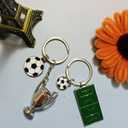 2 pieces green football Soccer field key chain + Soccer football match trophy key chain with gift bag as a birthday gift for football lovers, souvenirs